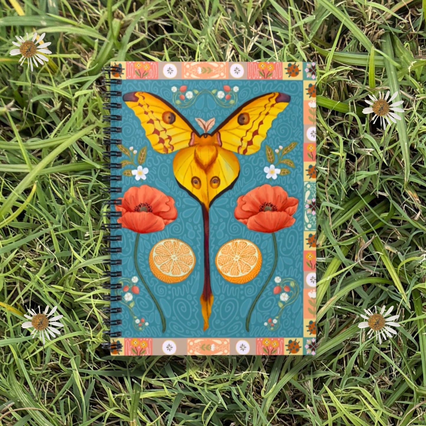 Folk Art Comet Moth Spiral Notebook