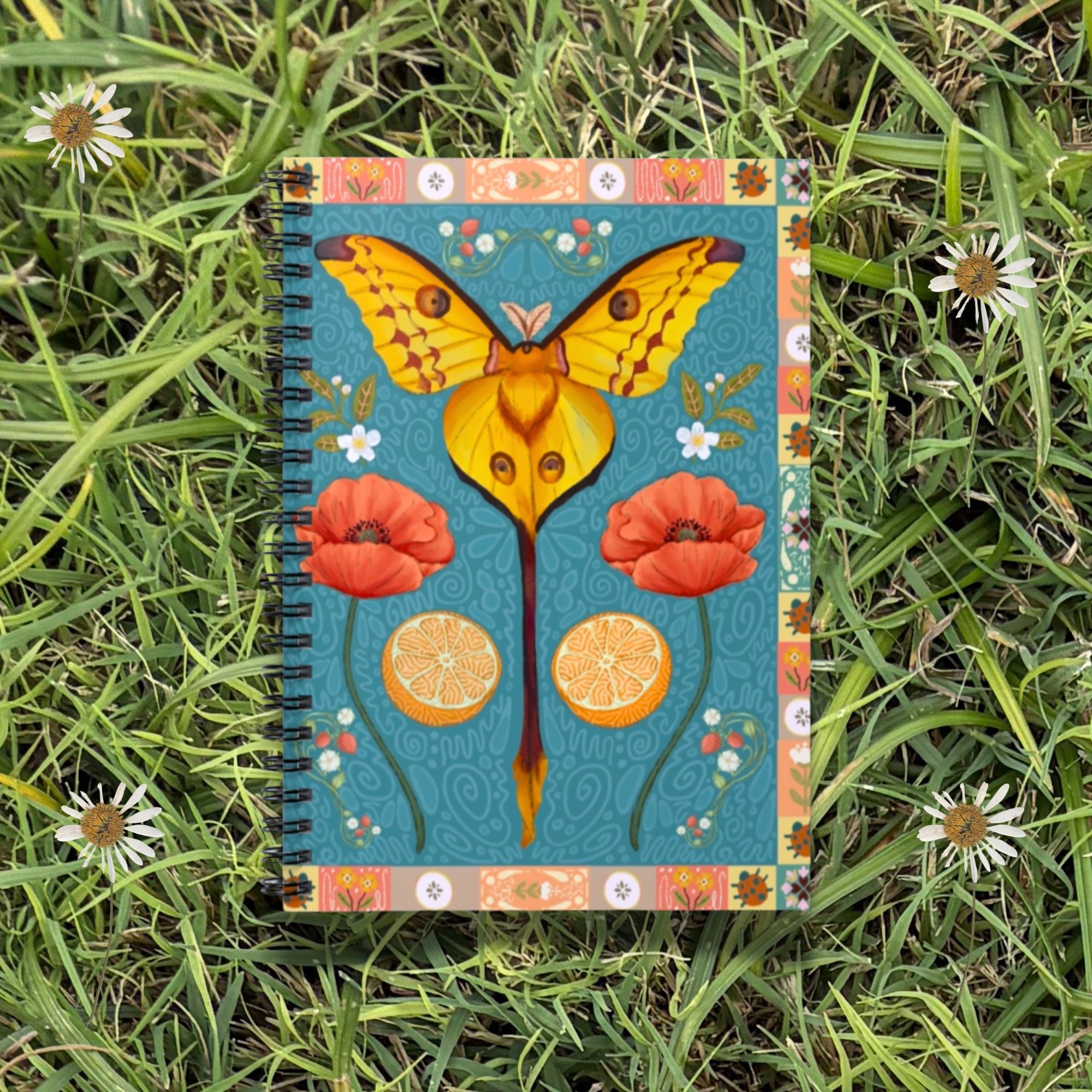 Folk Art Comet Moth Spiral Notebook