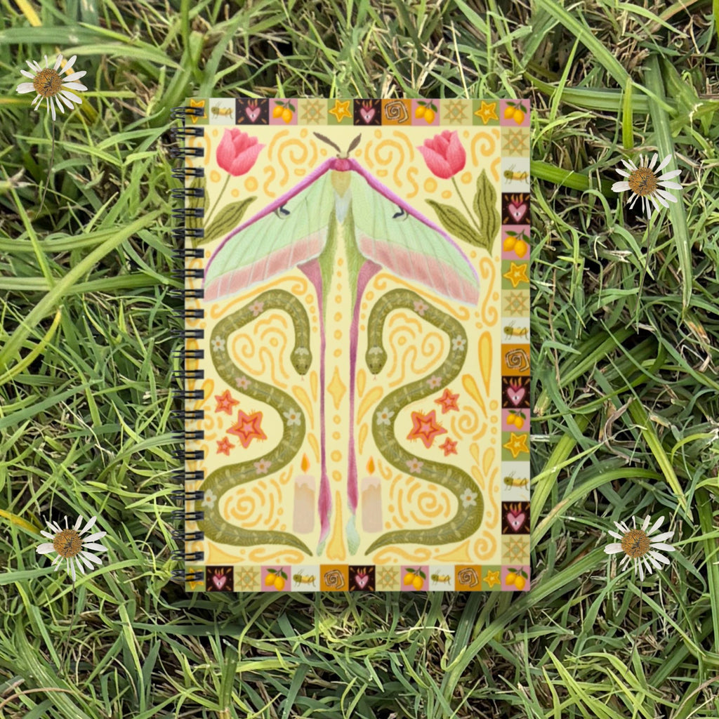 Boho Western Moth and Snake Spiral Notebook