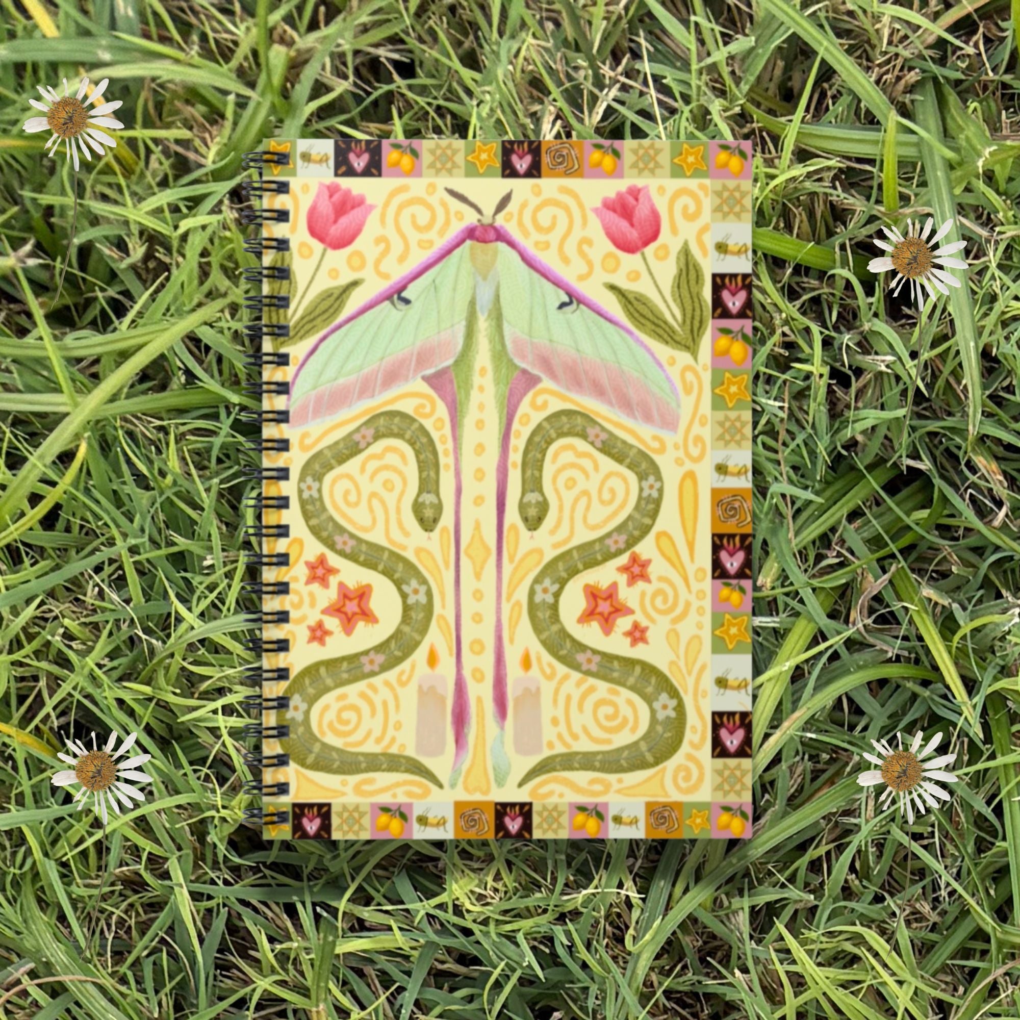 Boho Western Moth and Snake Spiral Notebook