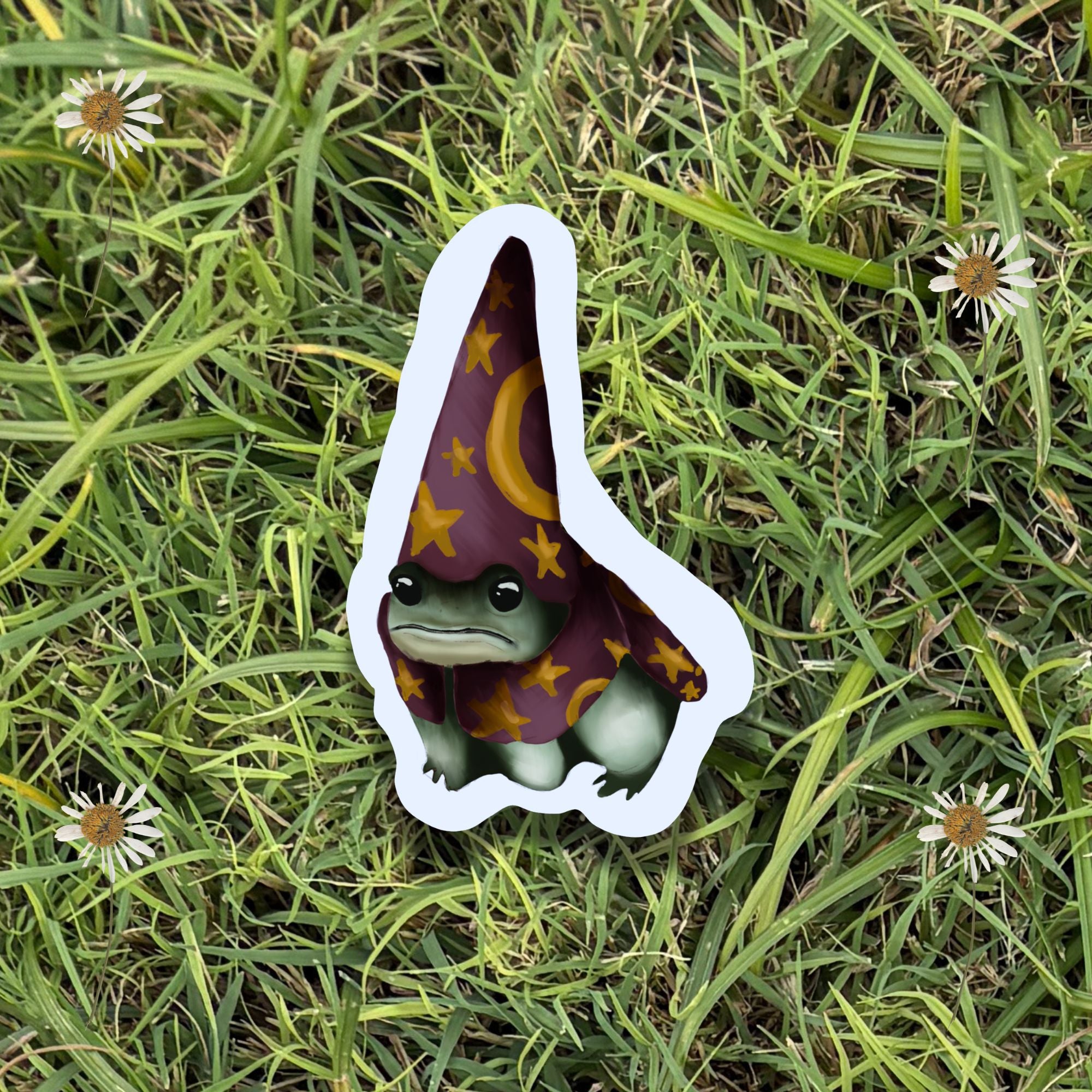 3" Folk Art Silly Wizard Frog Vinyl Sticker