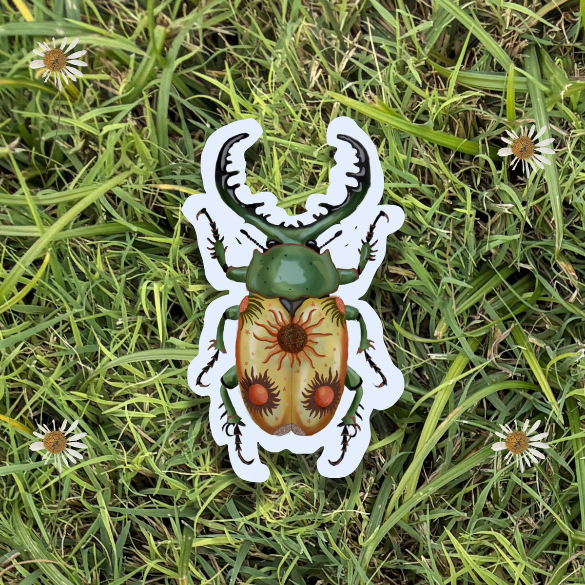 3" Folk Art Sun Beetle Vinyl Sticker