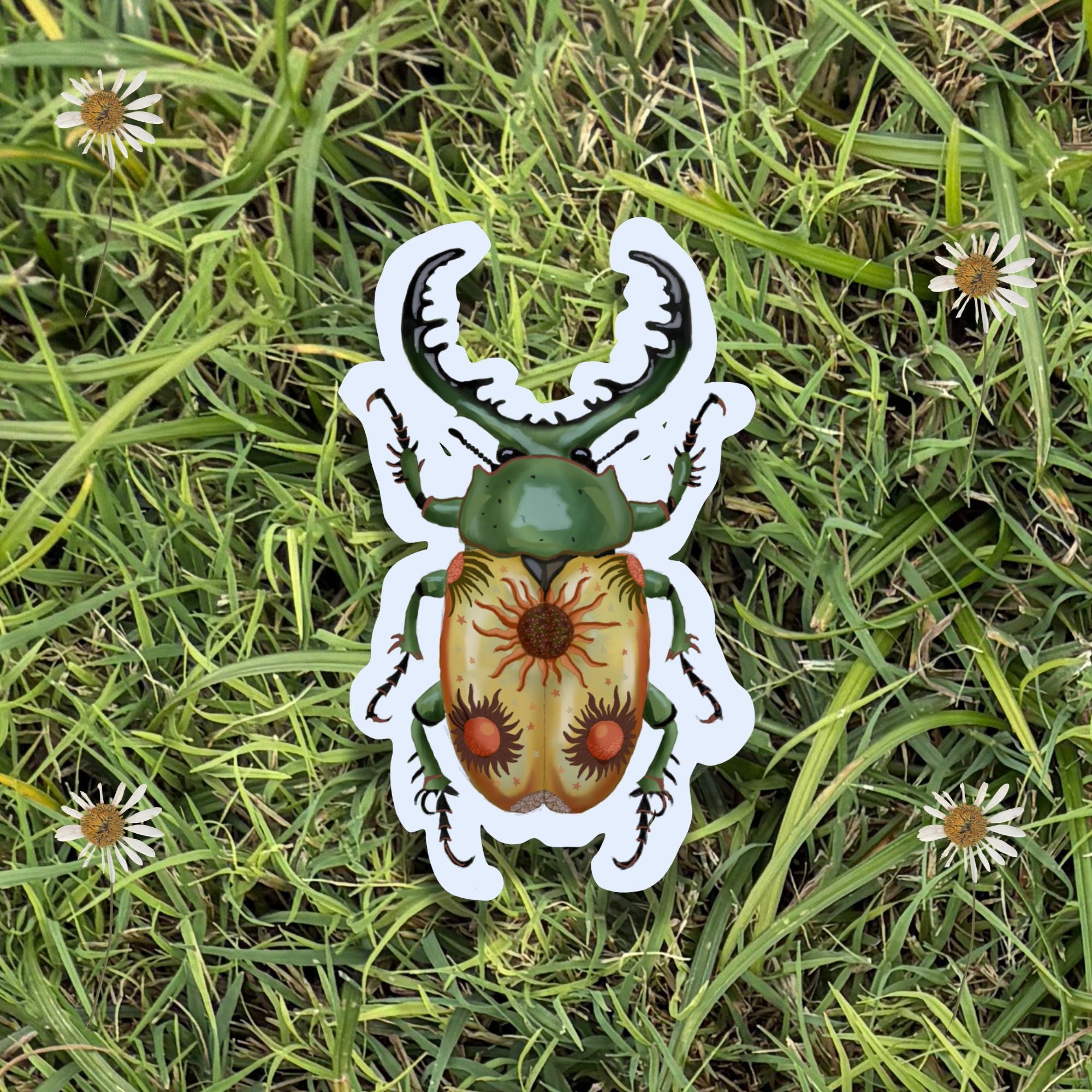 3" Folk Art Sun Beetle Vinyl Sticker