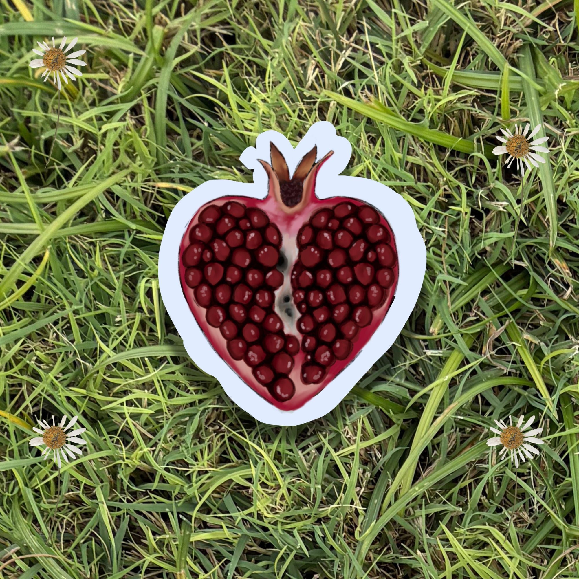 3" Heart Shaped Pomegranate Vinyl Sticker