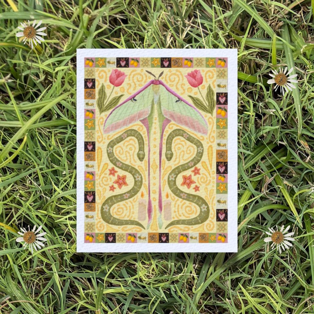 Boho Folk Art Western Moth and Snake Fine Art Print