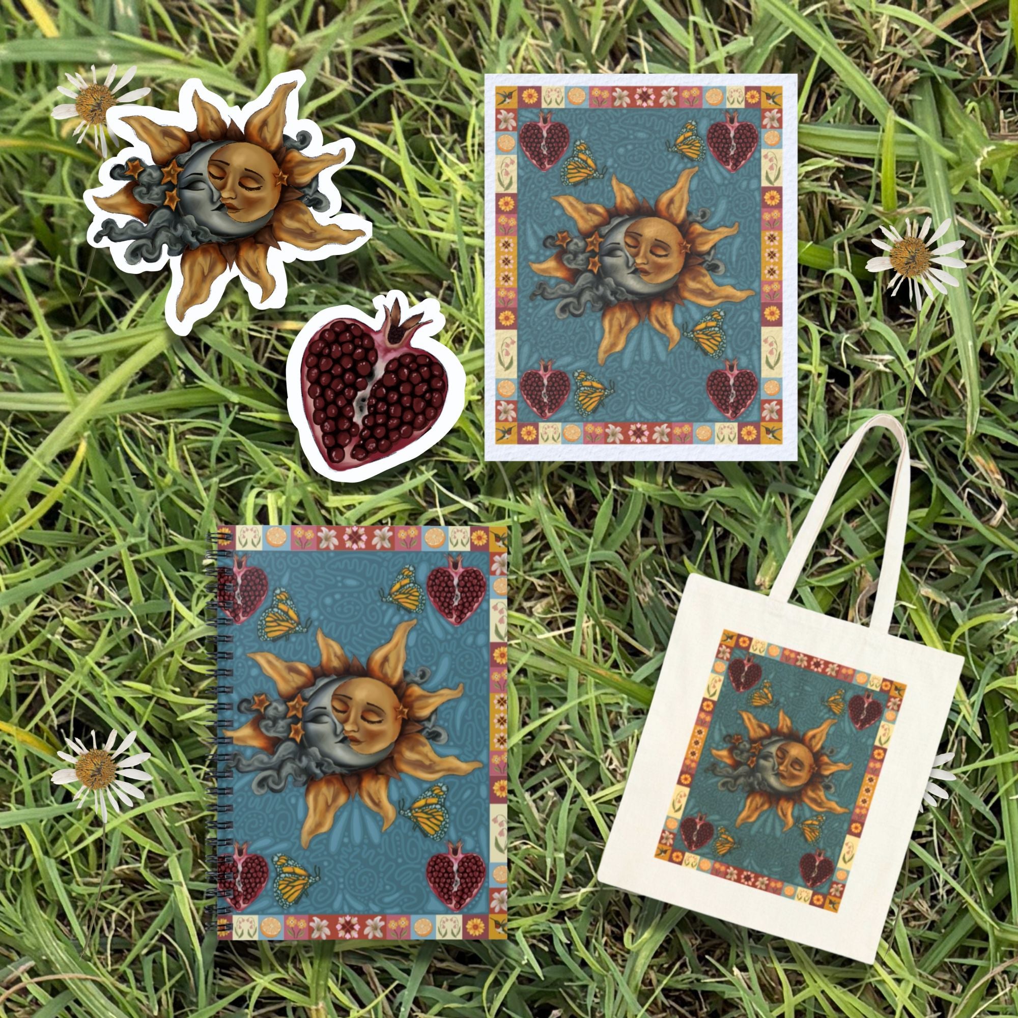 Autumn Folk Art Celestial Sun and Moon Item Bundle
