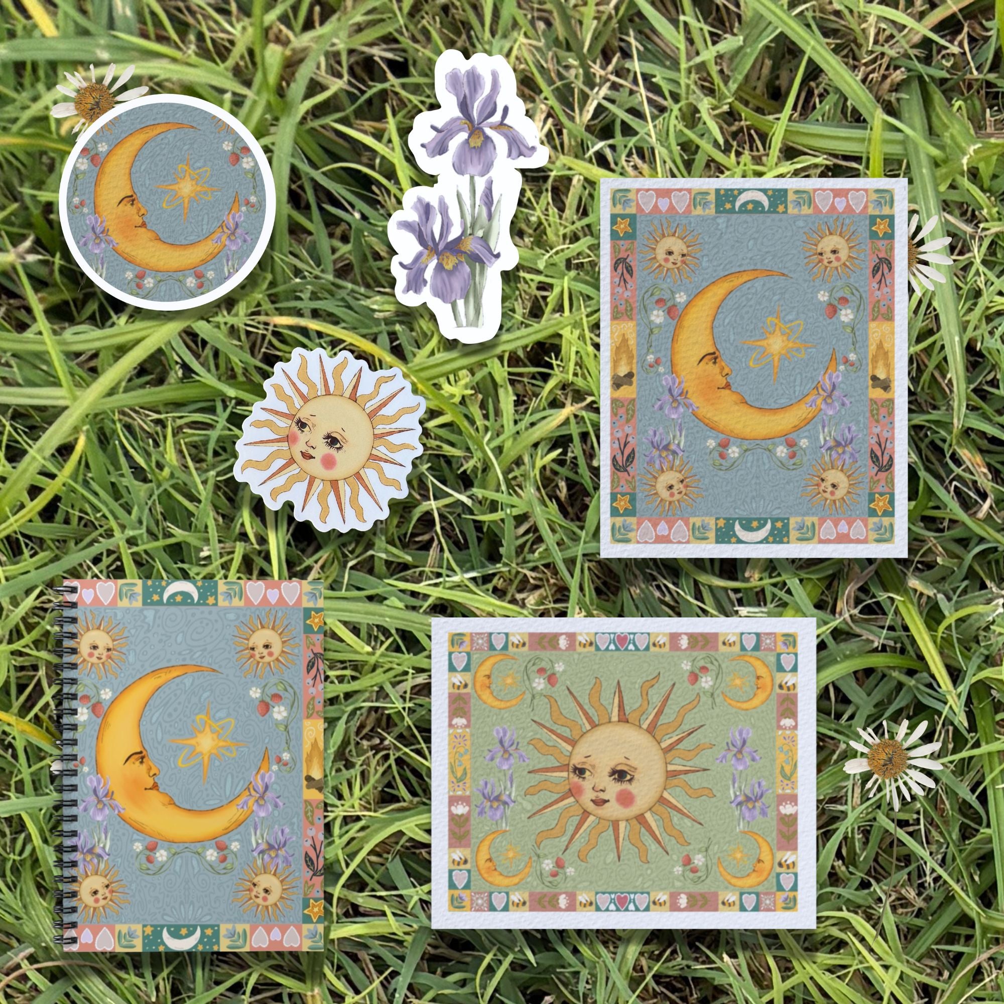 Folk Art Celestial Sun and Moon Item Bundle