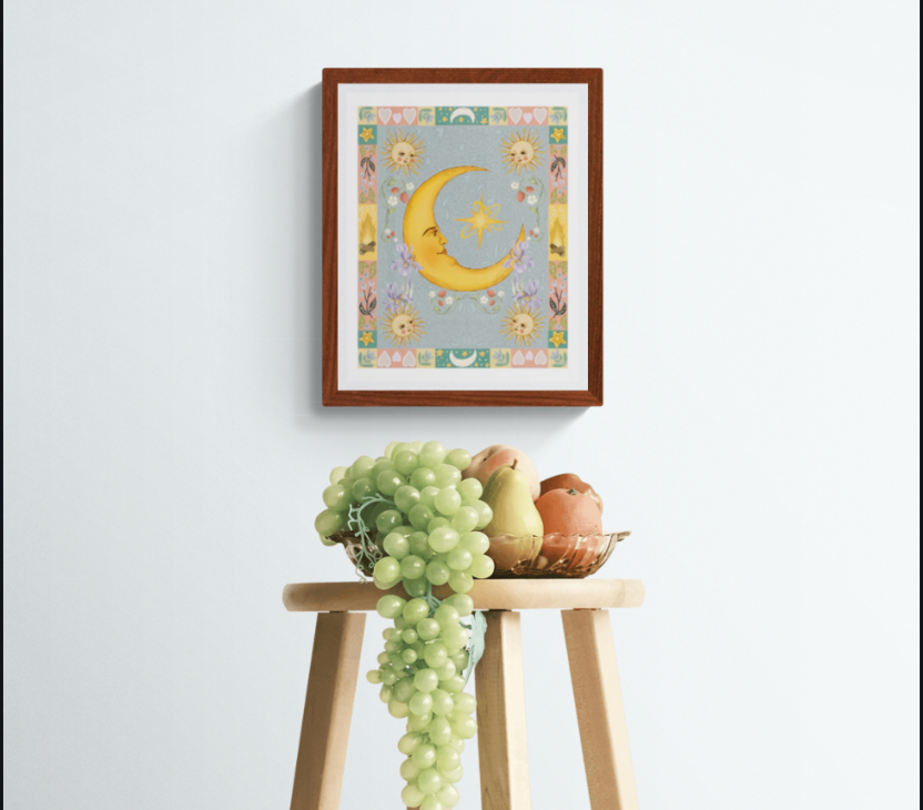 Folk Art Celestial Moon Fine Art Print