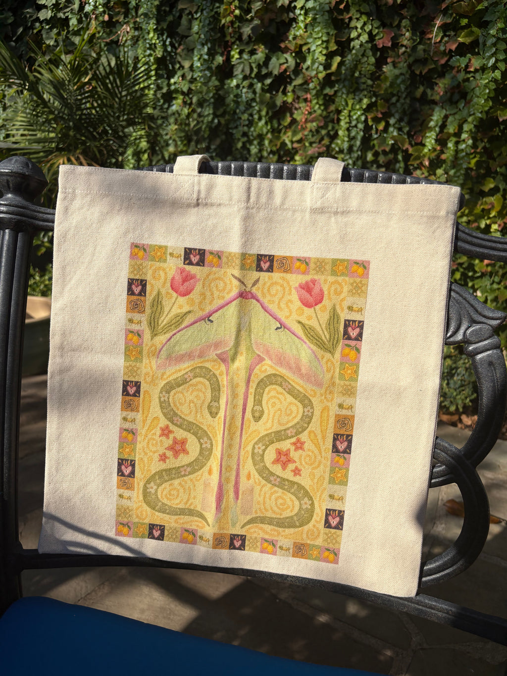 Boho Western Moth and Snake Tote Bag