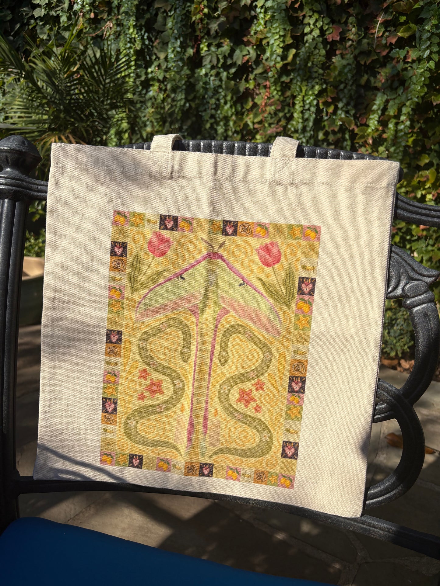 Boho Western Moth and Snake Tote Bag