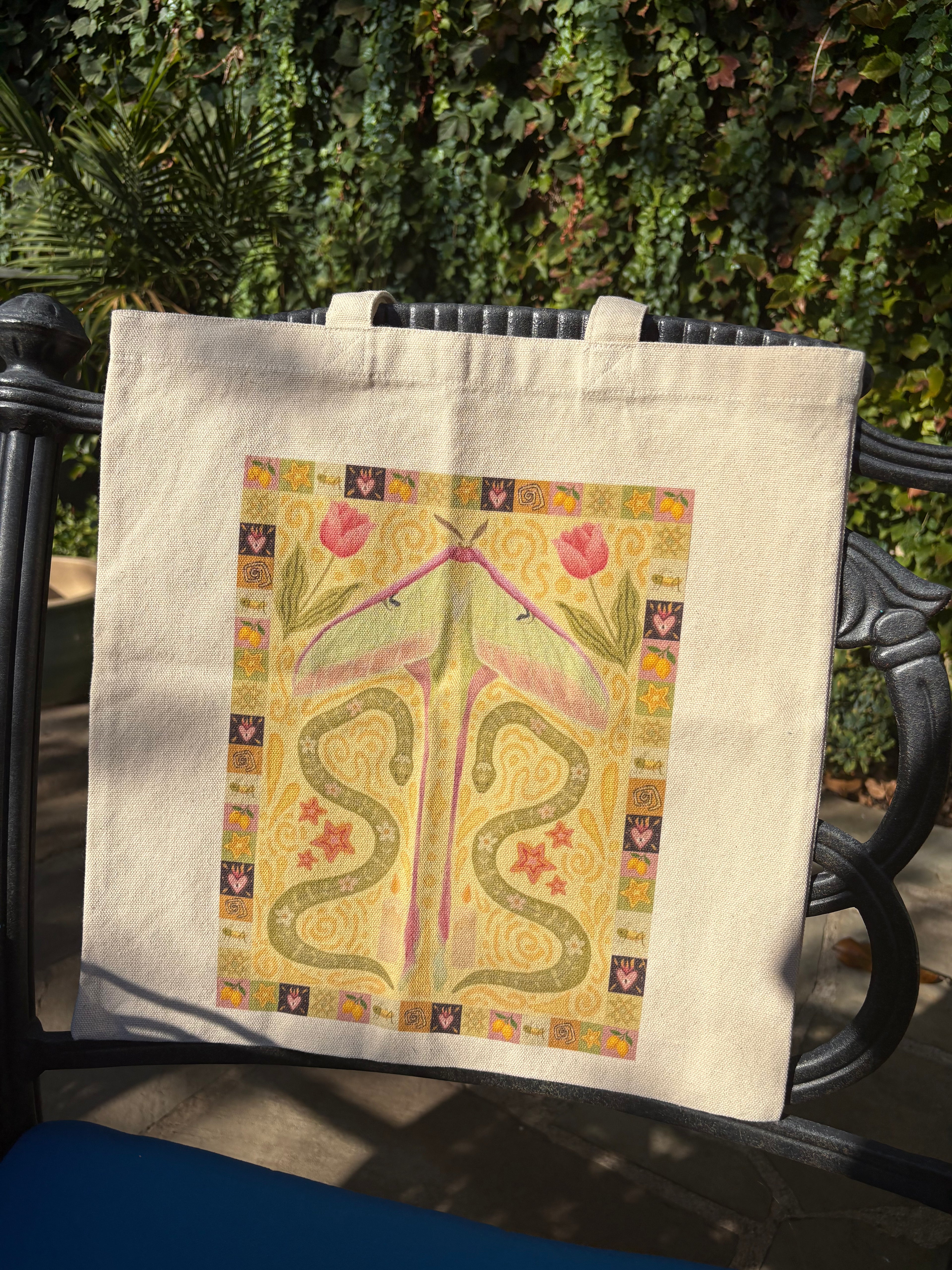 Boho Western Moth and Snake Tote Bag
