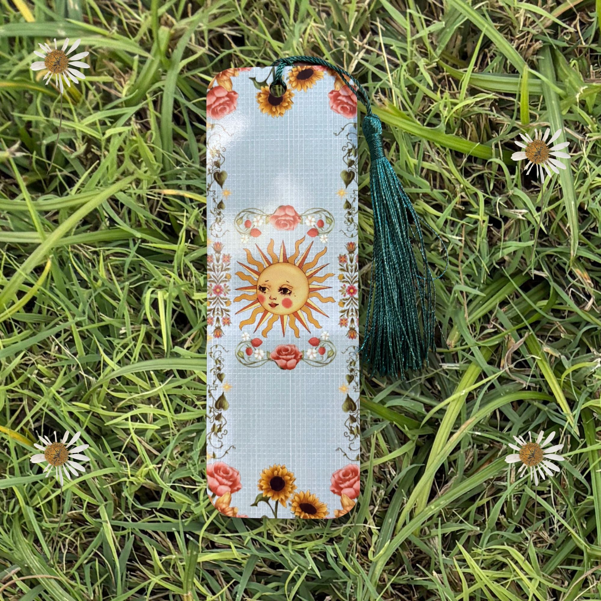 Folk Art Moon and Flower Bookmark