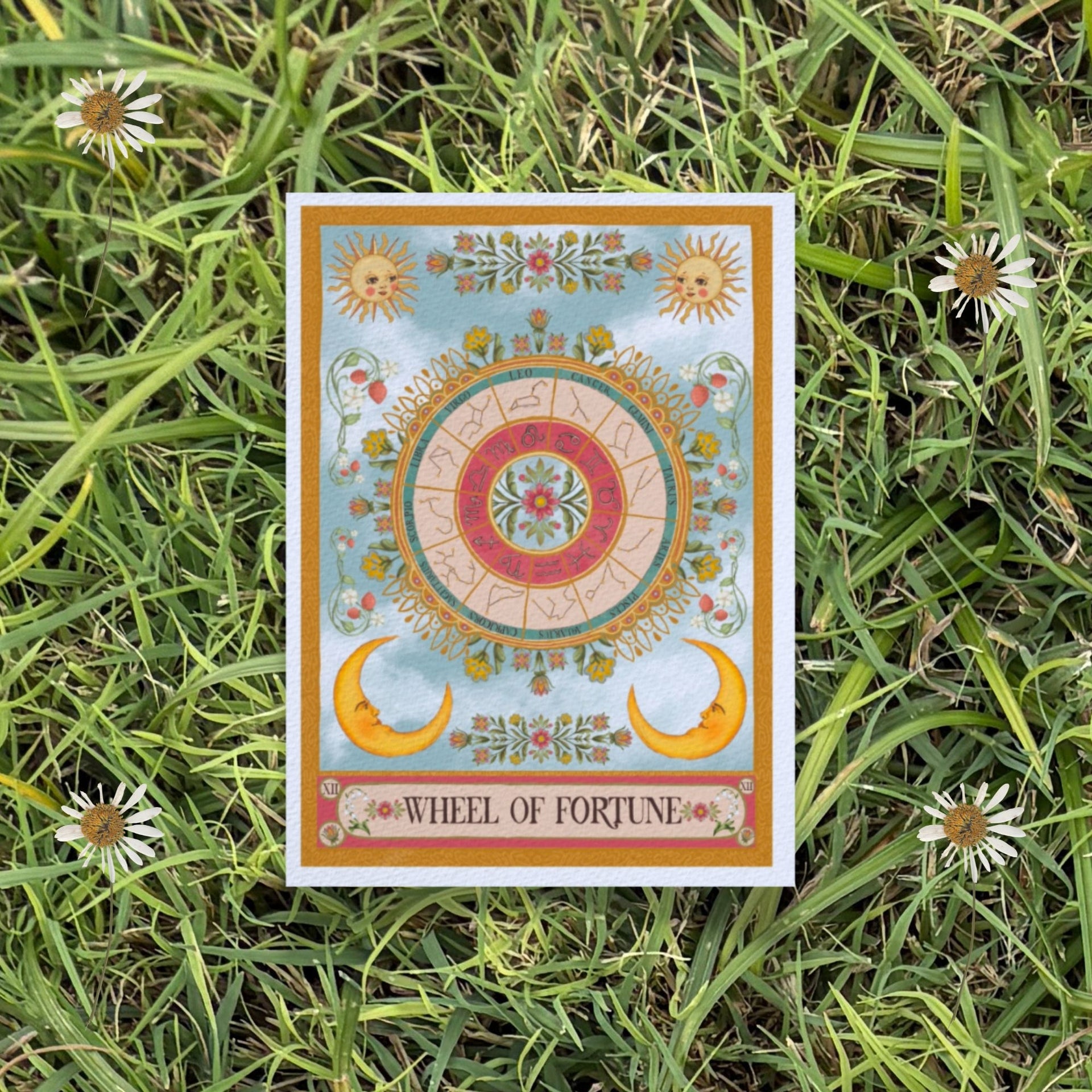 5x7 Folk Art Tarot Card Fine Art Print "The Wheel of Fortune"