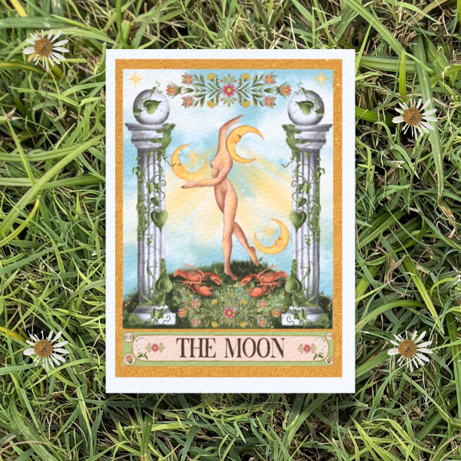 5x7 Folk Art Tarot Card Fine Art Print "The Moon"