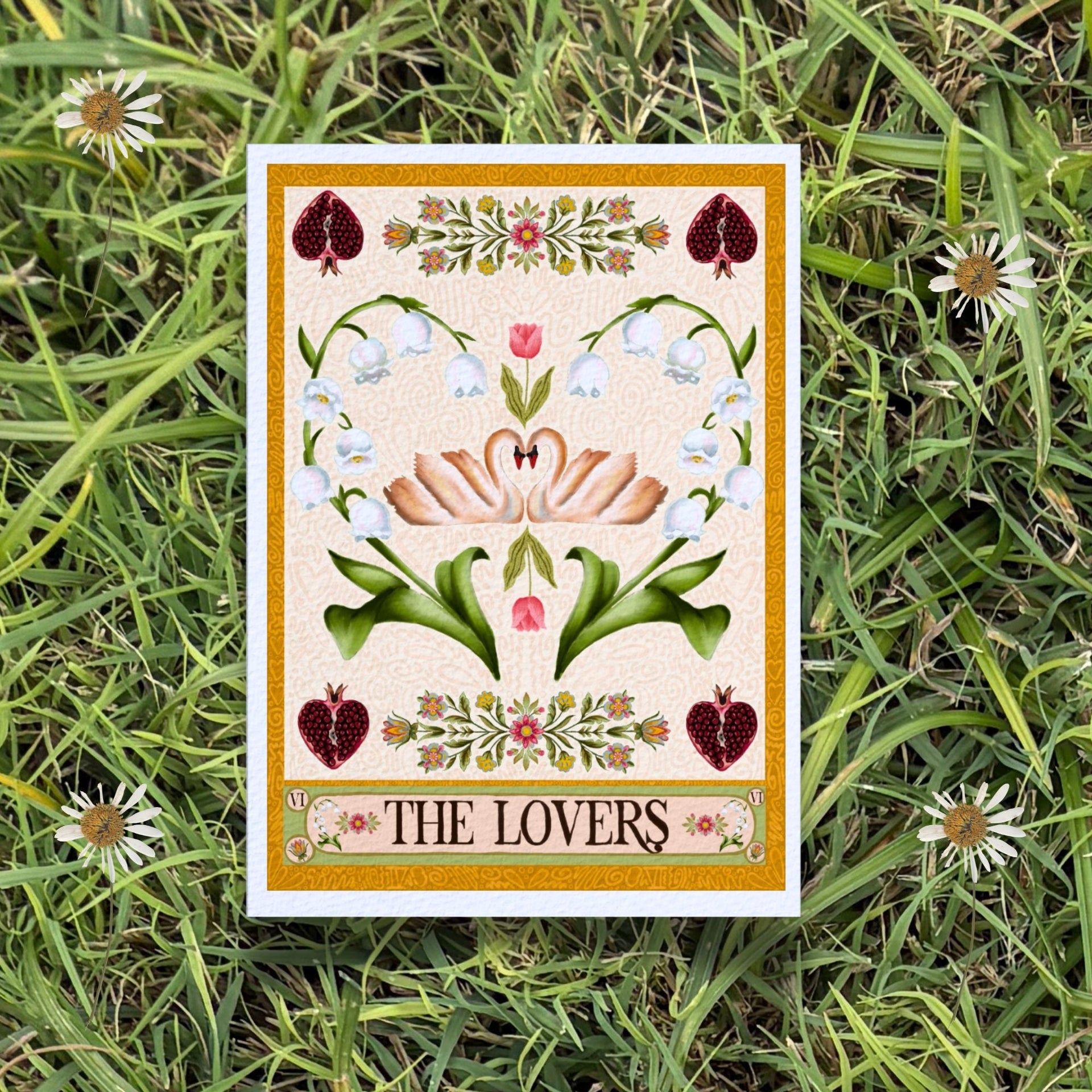 5x7 Folk Art Tarot Card Fine Art Print "The Lovers"
