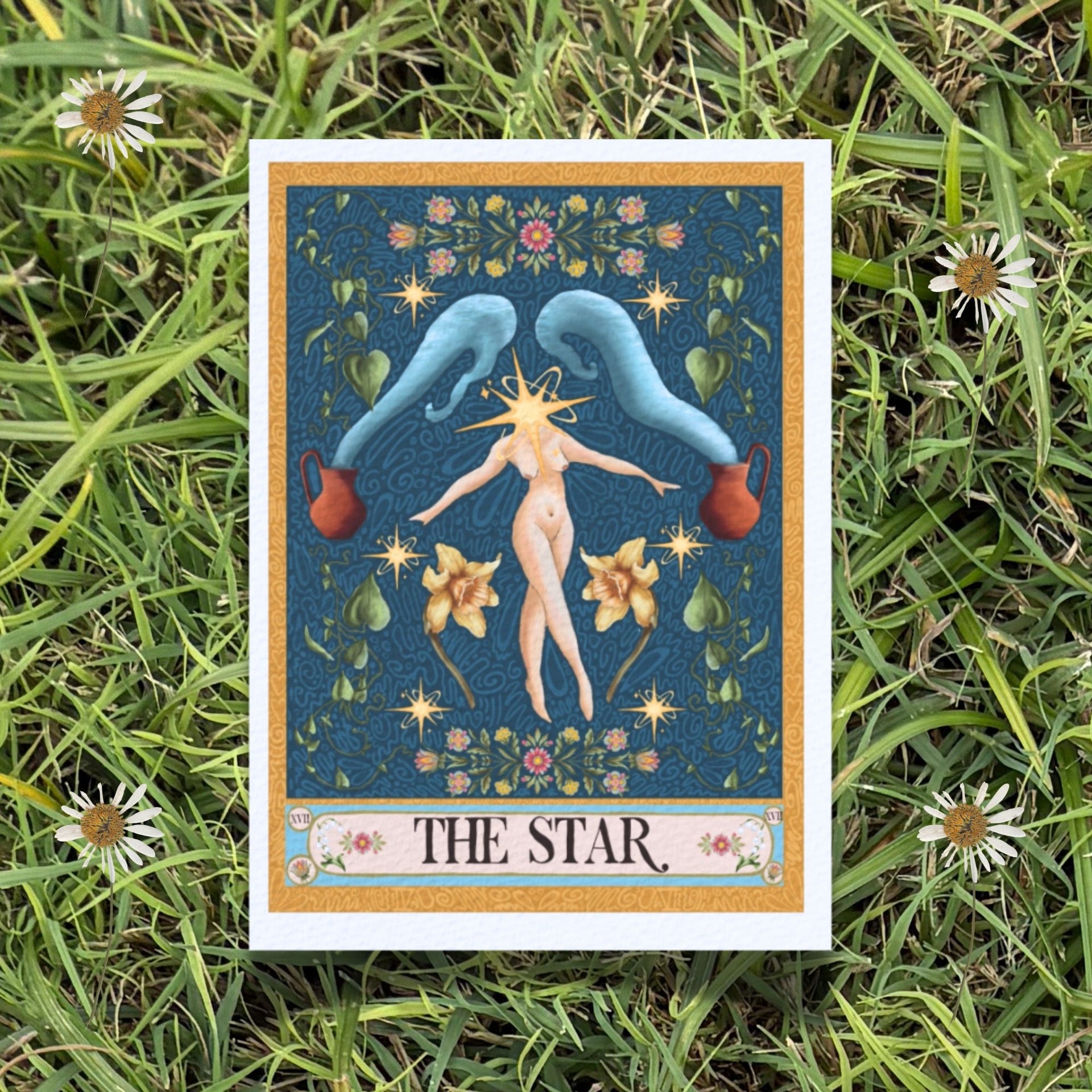 5x7 Folk Art Tarot Card Fine Art Print "The Star"
