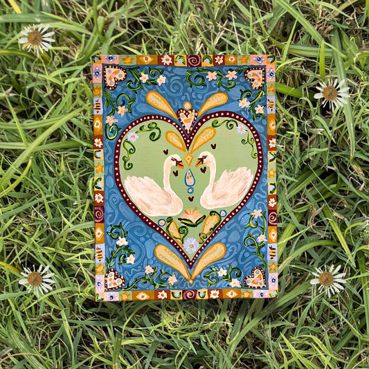 Folk Art Swan Acrylic Painting