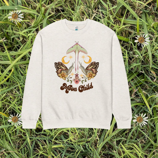 Moon Child Folk Art Unisex Crew Neck Sweatshirt