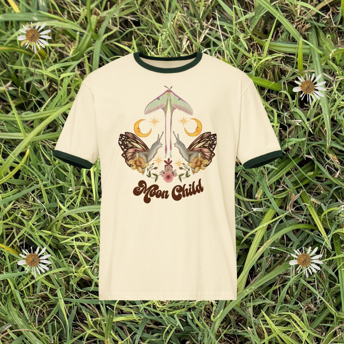 Moon Child Folk Art Unisex Vintage Ringer T-shirt