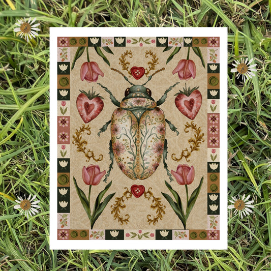 The Folk Art Strawberry Beetle Fine Art Print