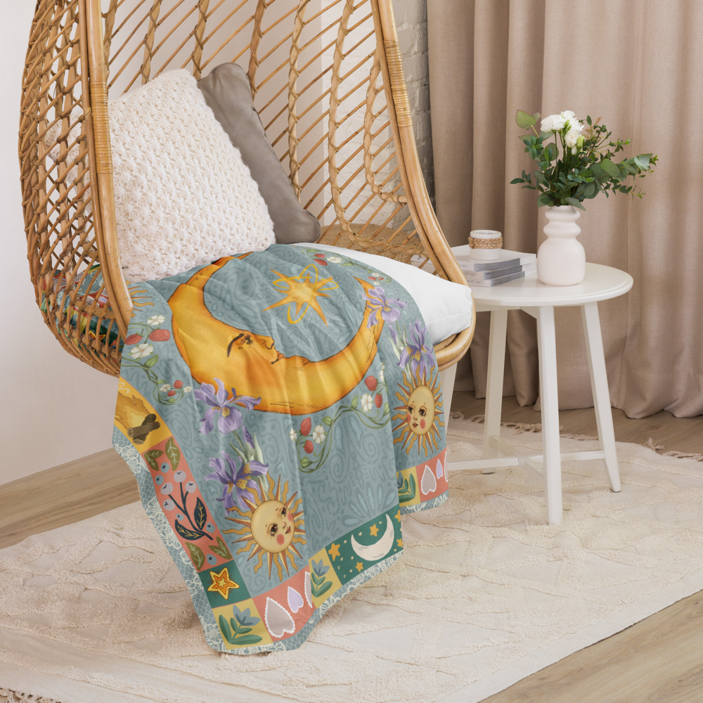 The Folk Art Moon Fleece and Sherpa Blanket