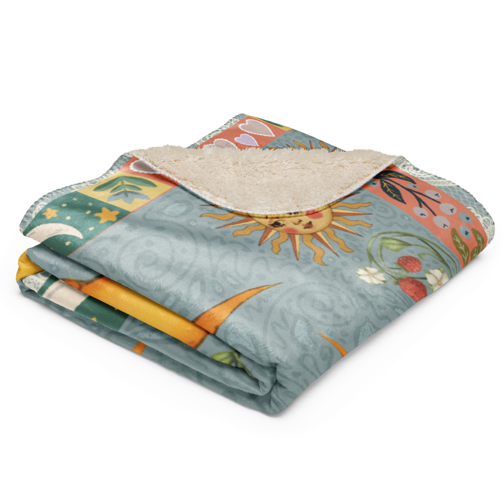 The Folk Art Moon Fleece and Sherpa Blanket