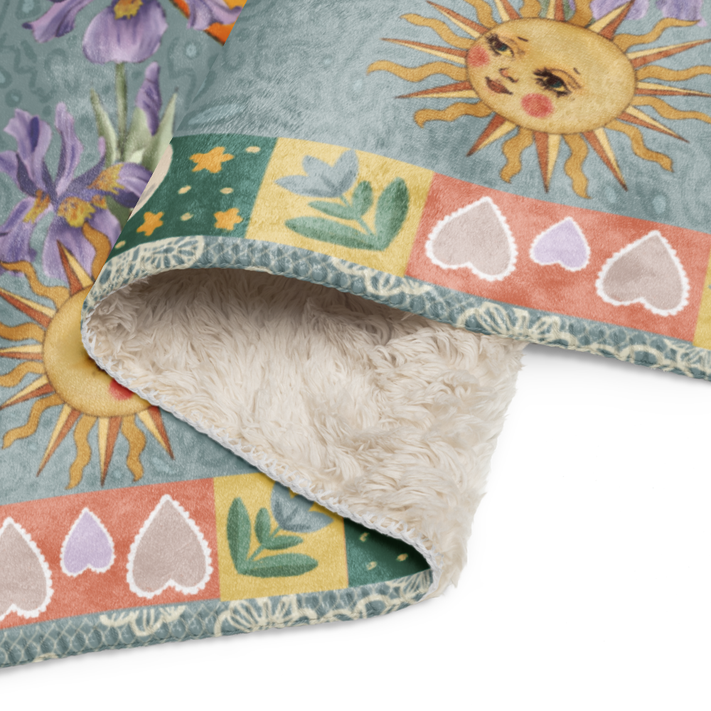 The Folk Art Moon Fleece and Sherpa Blanket