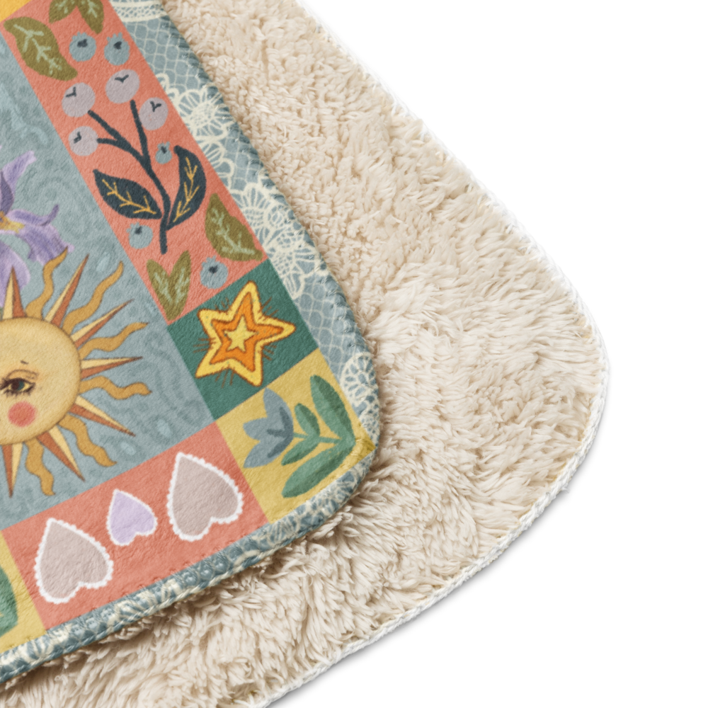 The Folk Art Moon Fleece and Sherpa Blanket