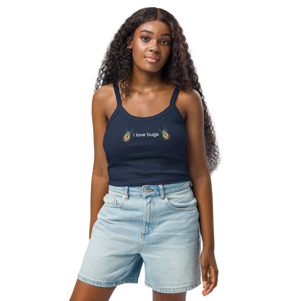Cropped "i love bugs" Women’s Micro-Rib Tank Top